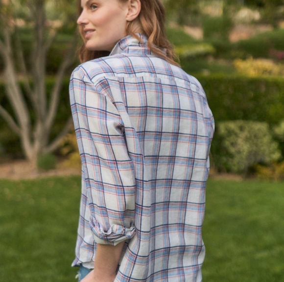 Frank & Eileen Eileen Linen Plaid Button Down Shirt -Rare - Picture 2 of 7